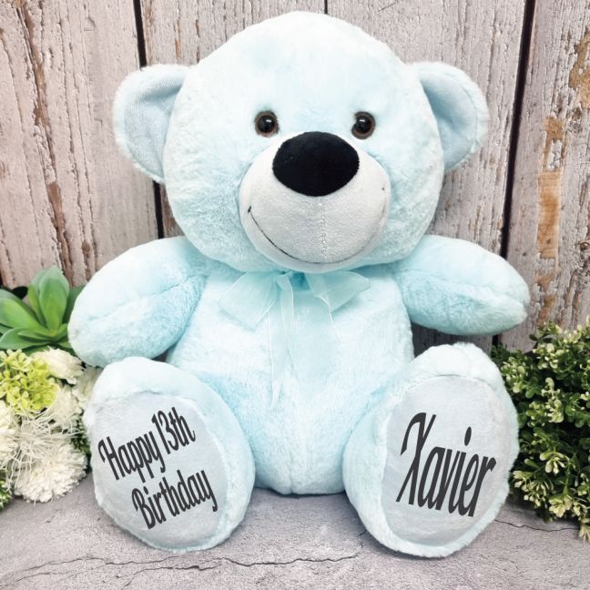 Personalised 13th Birthday Teddy Bear 40cm -Light Blue