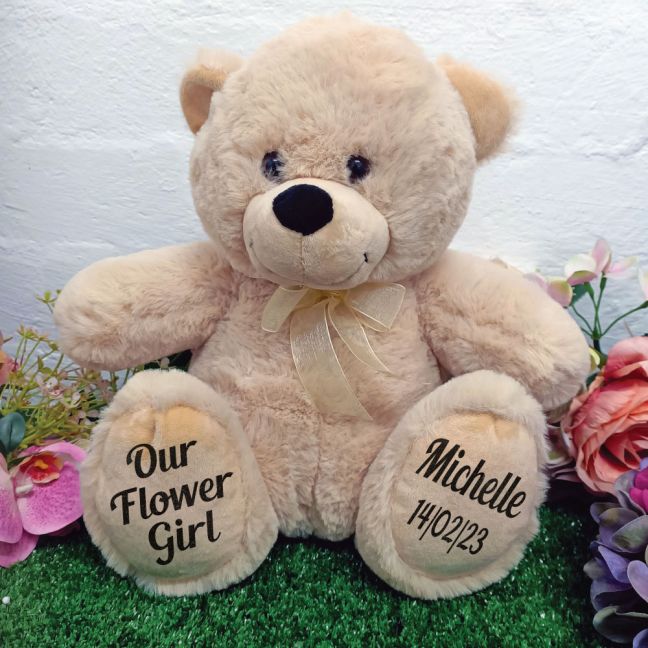 Flower Girl Personalised Teddy Bear 30cm Cream