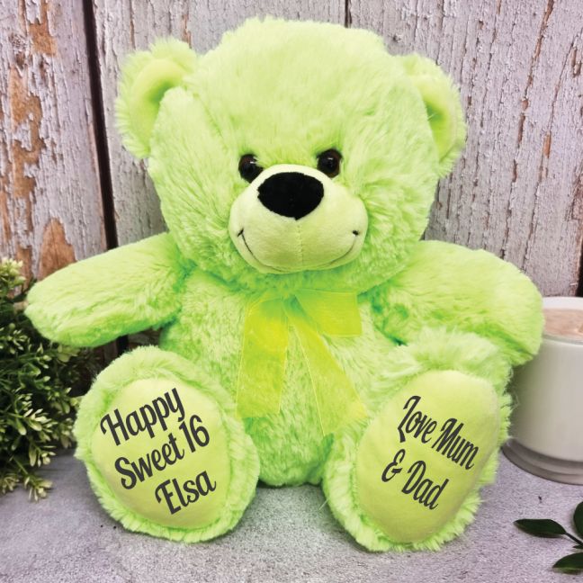 Personalised 16th Teddy Bear Lime Plush 30cm
