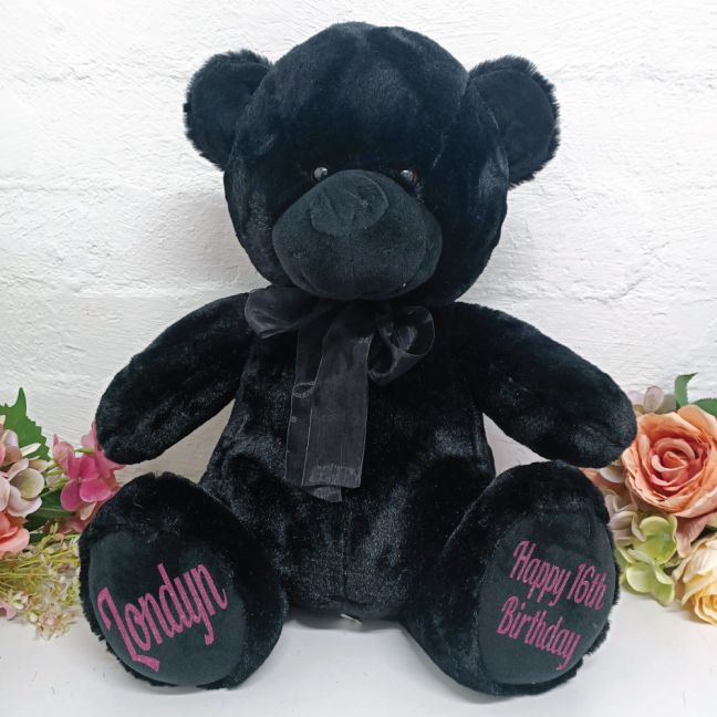 Personalised 16th Birthday Bear 40cm Black Plush