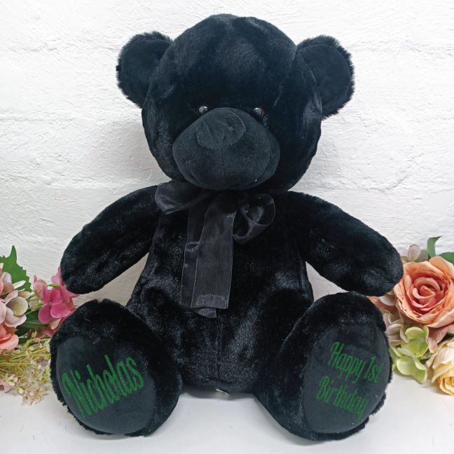 Personalised 1st Birthday Bear 40cm Black Plush