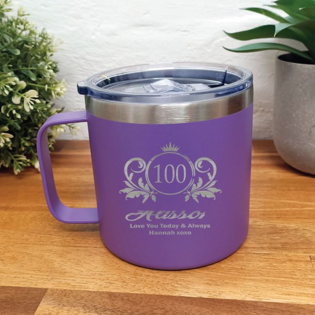 100th Birthday Purple Travel Coffee Mug 14oz (F)