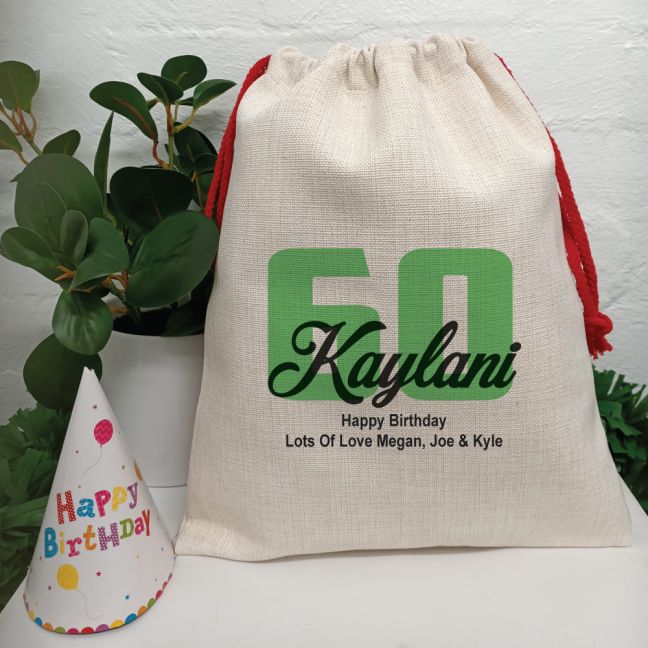 60th Birthday Party Sack Gift Bag 35cm