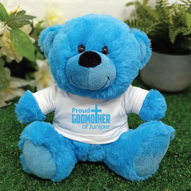 Godmother Personalised Teddy Bear Bright Blue