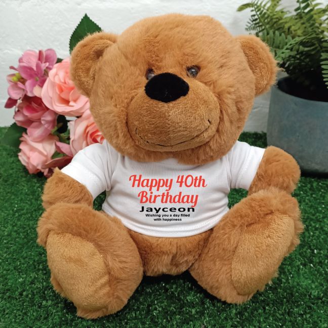 Personalised 40th Birthday Bear Brown Plush
