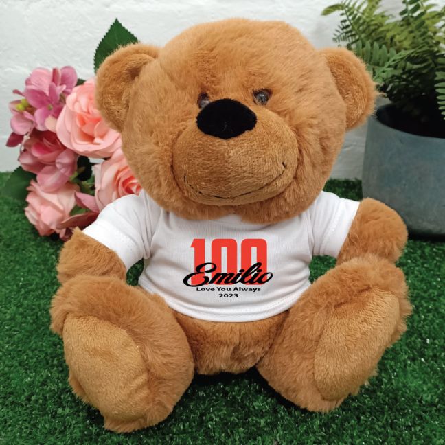 100th Teddy Bear Brown Personalised Plush