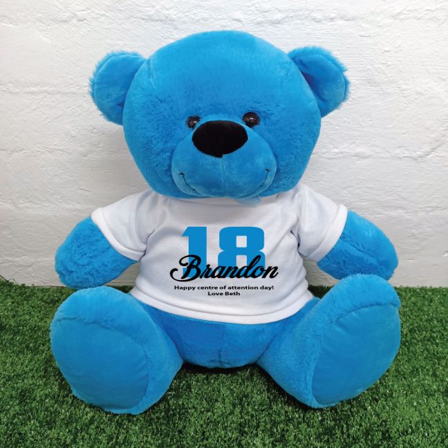 18th Birthday Personalised Bear with T-Shirt - Blue 40cm