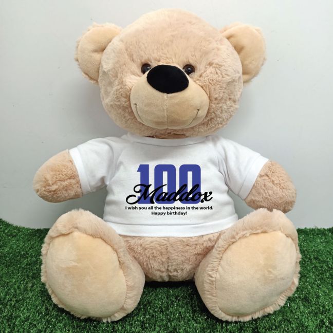 100th Birthday Bear with T-Shirt 40cm Cream