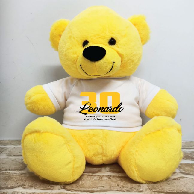 30th Birthday Personalised Bear with T-Shirt - Yellow 40cm