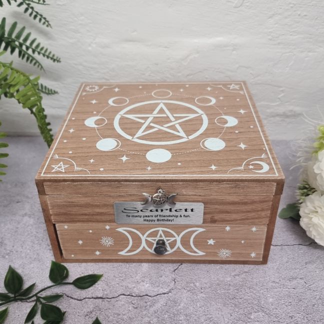Wooden Birthday Jewellery Box Wiccan