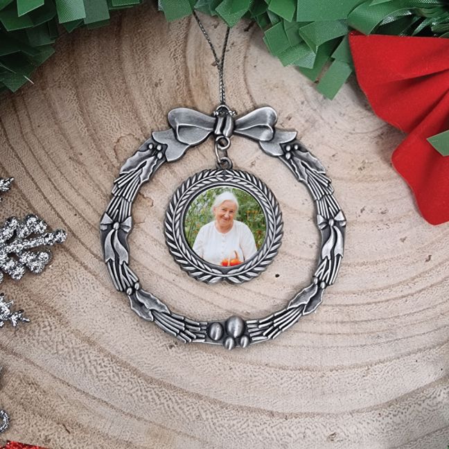 Memorial Photo Ornament Silver Wreath