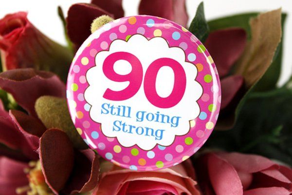 90th Birthday Party Badge - Pink Spots