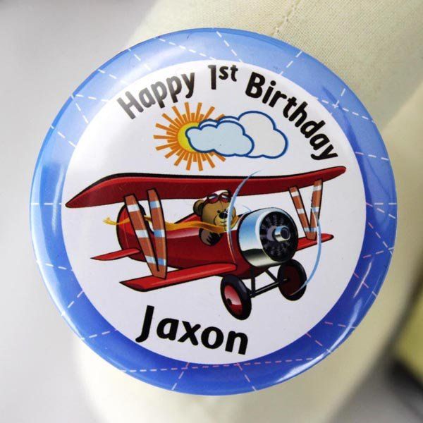 1st Birthday Personalised Plane Badge