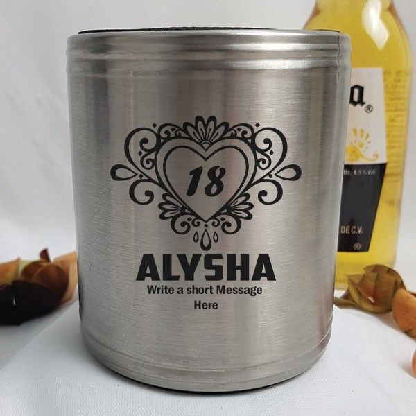 18th Birthday Engraved Silver Stubby Can Cooler Female Designs