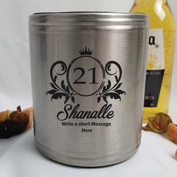 21st Birthday Engraved Silver Stubby Can Cooler (F)