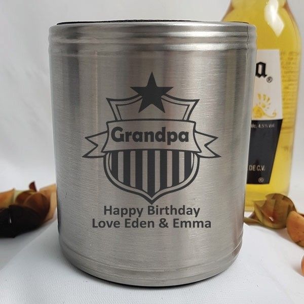 Grandpa Engraved Silver Stubby Can Cooler Personalised