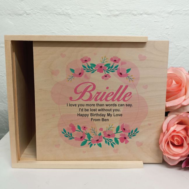Birthday Personalised Wooden Gift Box - Rosy Hearts