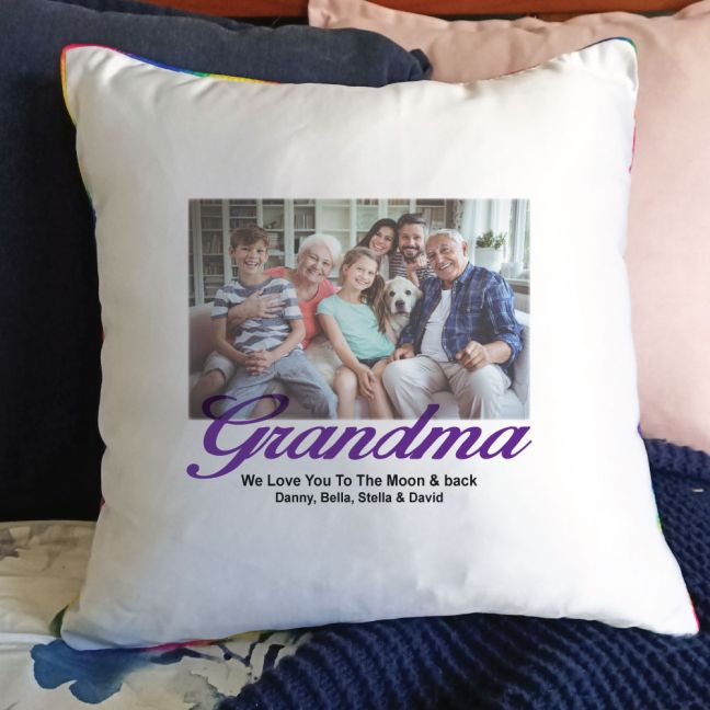 Grandma Photo Cushion Cover Rainbow Trim