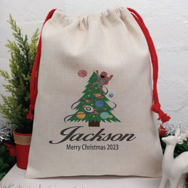 Personalised Christmas Sack 35cm - Space Tree