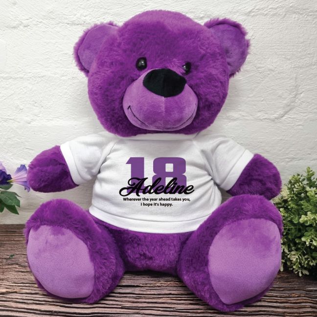 18th Birthday Personalised Bear with T-Shirt Purple 40cm