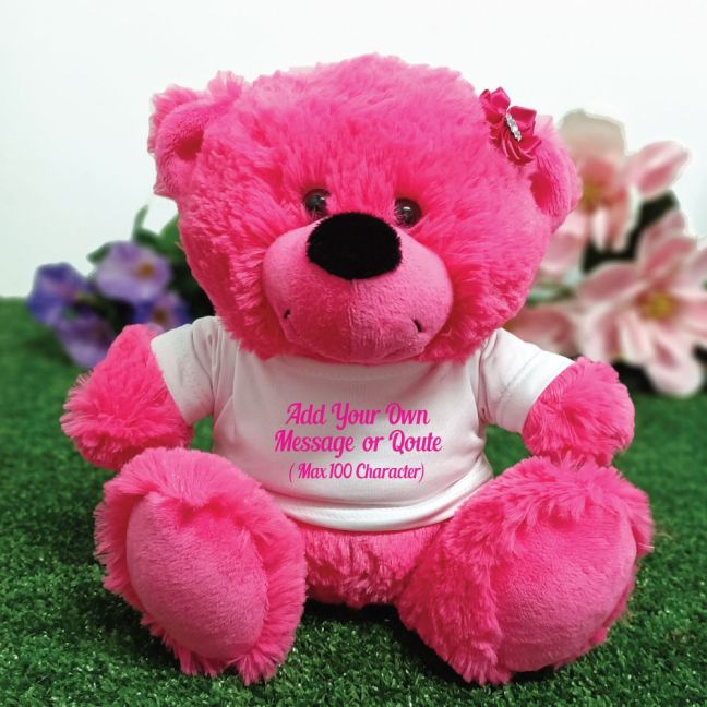 Custom Text T-Shirt Bear - Hot Pink
