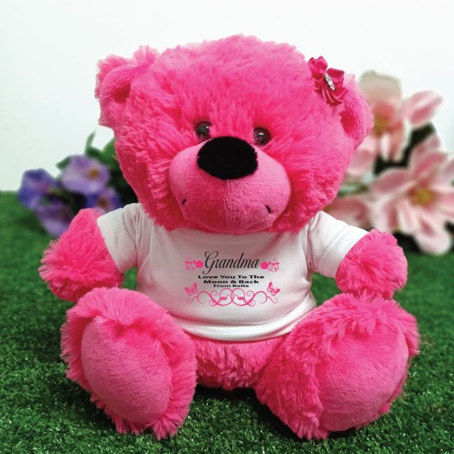 Grandma Personalised Teddy Bear Plush Hot Pink