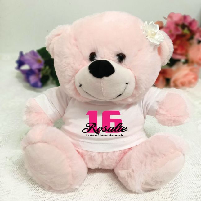 16th Birthday Personalised Teddy Bear Light Pink Plush