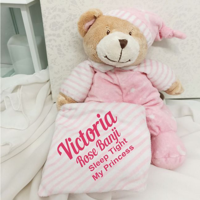 Personalised Baby Girl Comforter Bear Pink