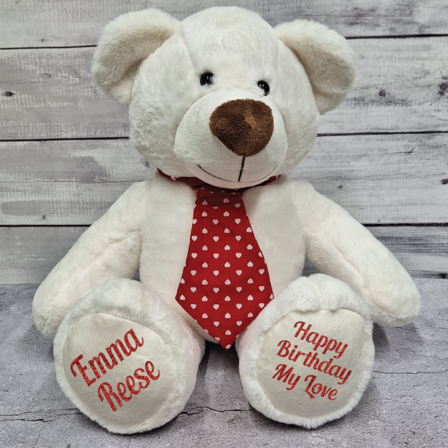 Personalised Birthday Bear Gordy Red Tie 40cm
