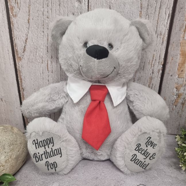 Grey Pop Bear with Red Tie 30cm