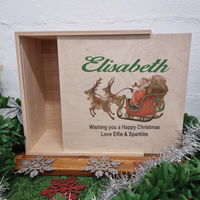 Large Personalised Wooden Christmas Box Sleigh Ride