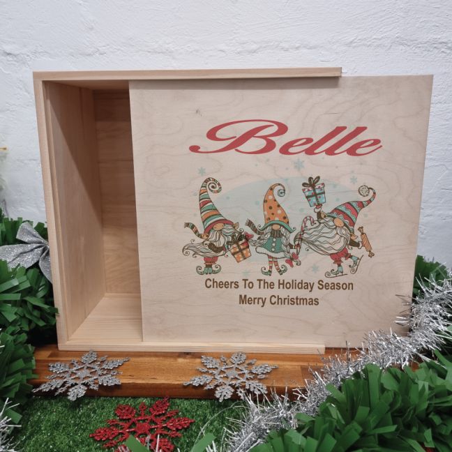 Large Personalised Wooden Christmas Box Winter Gnomes