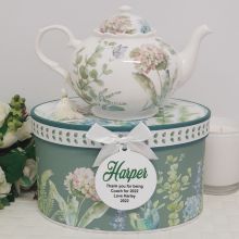 Teapot in Personalised Coach Gift Box - Hydrangea