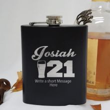 21st Birthday Engraved Personalised Black Hip Flask (M)