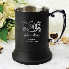 Birthday Engraved Black Stainless Beer Stein Glass (F)