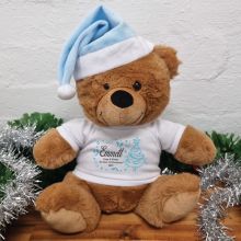 Personalised Christmas Bear 30cm Brown Blue Hat