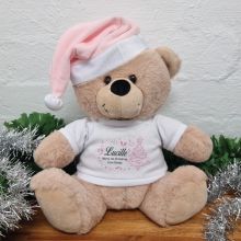 Personalised Christmas Bear 30cm Cream Pink Hat