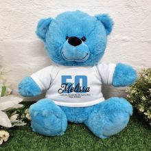 50th Birthday Bear Bright Blue Plush 30cm
