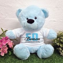 50th Birthday Bear Light Blue Plush 30cm