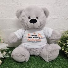 Personalised 50th Birthday Bear Grey Plush 30cm