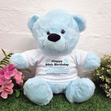 80th Birthday party Bear Light Blue Plush 30cm