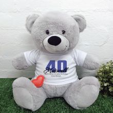 Recordable 40th Birthday Bear with T-Shirt - Grey 40cm