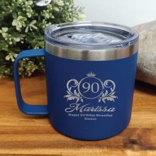 90th Birthday Cobolt Travel Coffee Mug 14oz (F)