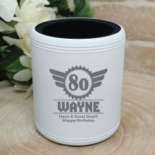 80th Birthday  Engraved White Can Cooler (M)