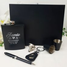 Groomsman Engraved Black Flask  Set in Gift Box