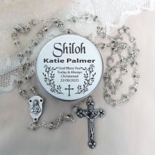 Christening Rosary Beads Diamante Personalised Tin