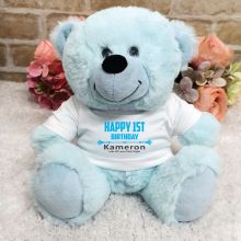 Personalised 1st Birthday Bear Light Blue Plush