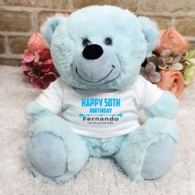Personalised 50th Birthday Bear Light Blue Plush