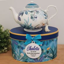 Teapot in Personalised Godmother Gift Box - Tropical Blue