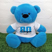 80th Birthday Personalised Bear with T-Shirt - Blue 40cm